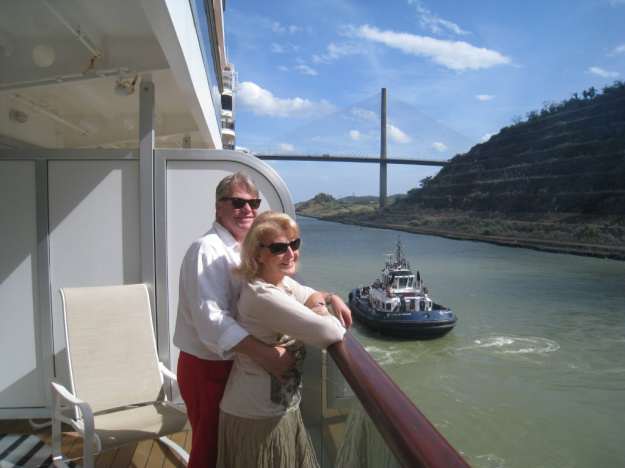 Kim and Deidree sailing through the Panama Canal on a world cruise.