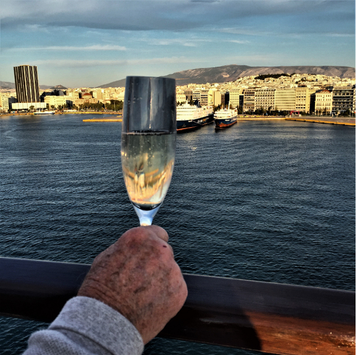 glass of champagne on cruise ship