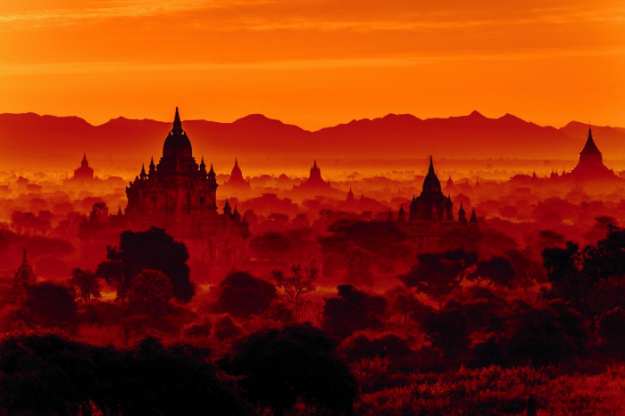 Sunset over Bagan Archaeological Zone