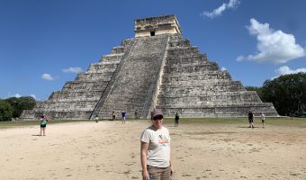 woman in front of pyramid