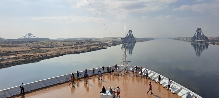 view of Suez Canal from cruise ship